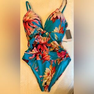NWT La Blanca Tropical Floral One Piece - Blue and Pink Size 10